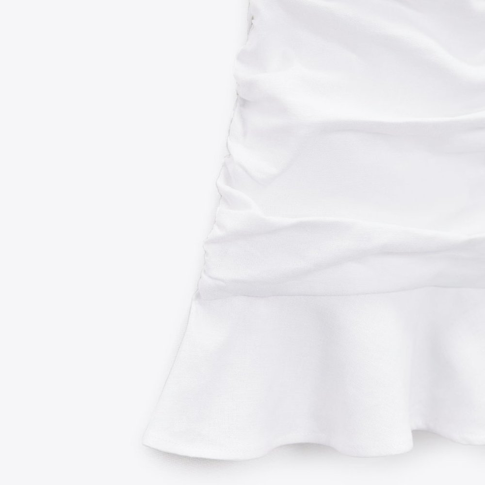 ZARA WHITE LINEN BLEND DRAPED DRESS WITH RUFFLES - Picture 9 of 10